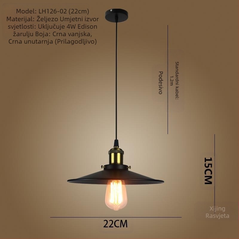 Željezni luster s LED svjetlom, jedne glave, pogodan za hodnik i restoran