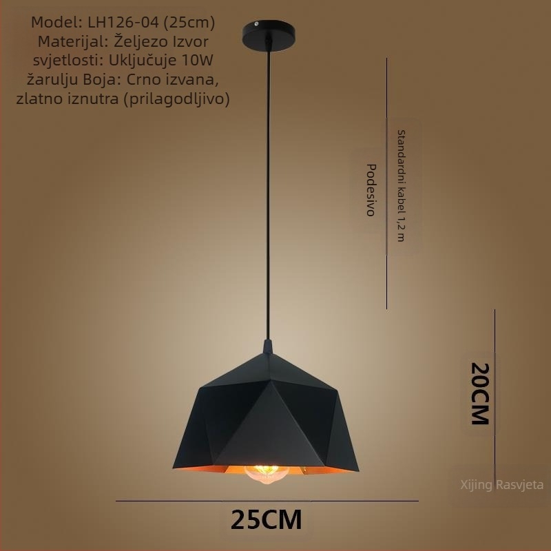 Željezni luster s LED svjetlom, jedne glave, pogodan za hodnik i restoran