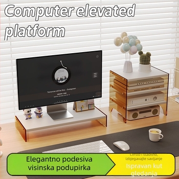 Miweiya Monitor Stalak s Podizom – Pokretan, Dvostruki, Drvo/Bambus, Na Stol, Višenamjenski