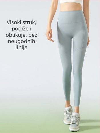 Ženske joga hlače s džepovima, Shark stil, visokim strukom, podižu stražnjicu, skraćeni kroj, tijesnog oblika