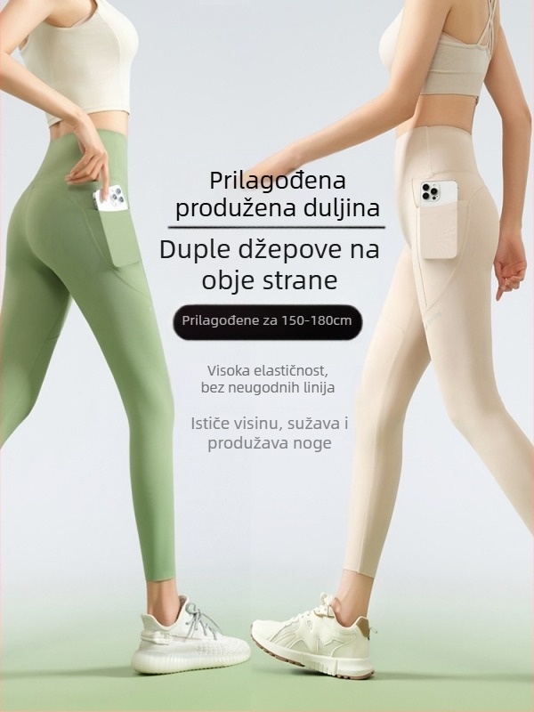 Ženske joga hlače s džepovima, Shark stil, visokim strukom, podižu stražnjicu, skraćeni kroj, tijesnog oblika