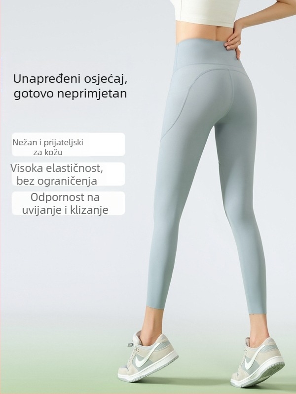 Ženske joga hlače s džepovima, Shark stil, visokim strukom, podižu stražnjicu, skraćeni kroj, tijesnog oblika