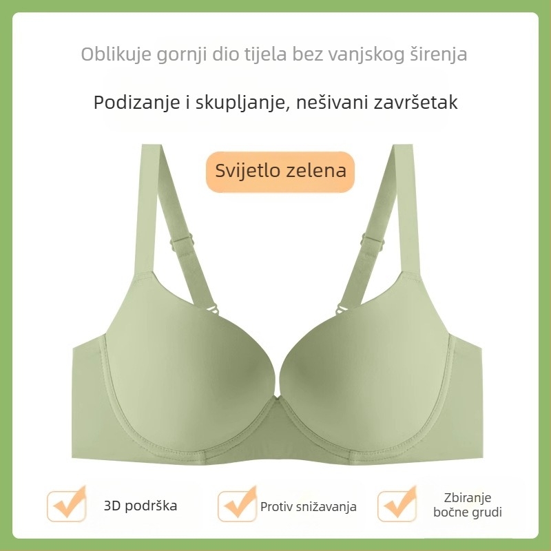 Bešavna grudnjak s mekim čeličnim prstenom, puna košarica, tanke oblikovane košarice, push-up podrška, najlonski materijal, fiksne dvostruke naramenice, stražnje tri redova kopči