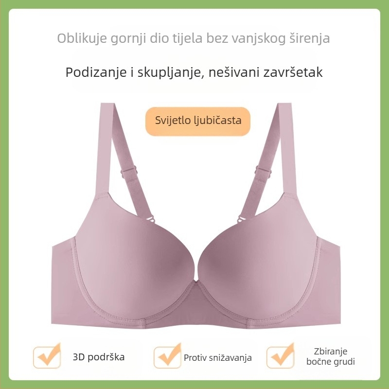 Bešavna grudnjak s mekim čeličnim prstenom, puna košarica, tanke oblikovane košarice, push-up podrška, najlonski materijal, fiksne dvostruke naramenice, stražnje tri redova kopči