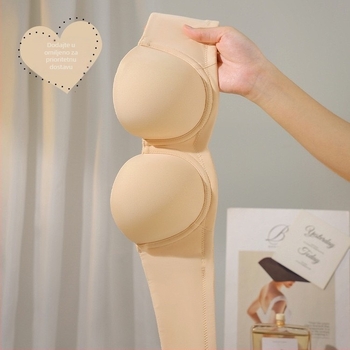 Bez naramenica grudnjak za žene s mekim čeličnim prstenom, push-up učinak, šalica 1/2, tanke oblikovane čašice, stražnje zaključavanje s četiri reda kukica