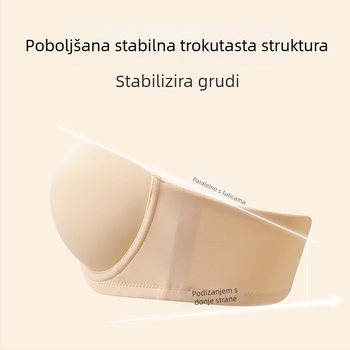 Bez naramenica grudnjak za žene s mekim čeličnim prstenom, push-up učinak, šalica 1/2, tanke oblikovane čašice, stražnje zaključavanje s četiri reda kukica