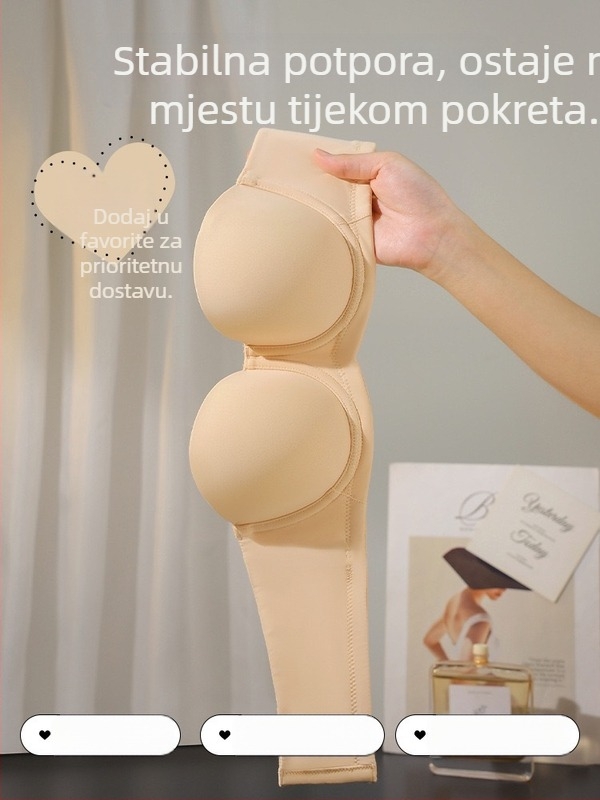 Bez naramenica grudnjak za žene s mekim čeličnim prstenom, push-up učinak, šalica 1/2, tanke oblikovane čašice, stražnje zaključavanje s četiri reda kukica