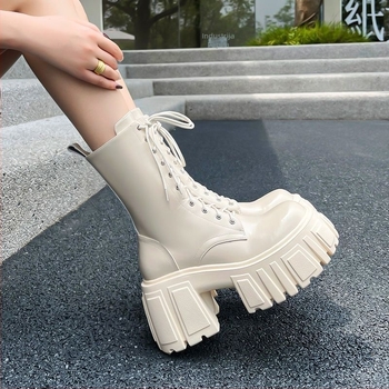 Platformske Martin čizme s debelim potpeticama, do polovine listova, PU gornji dio, gumena potplata