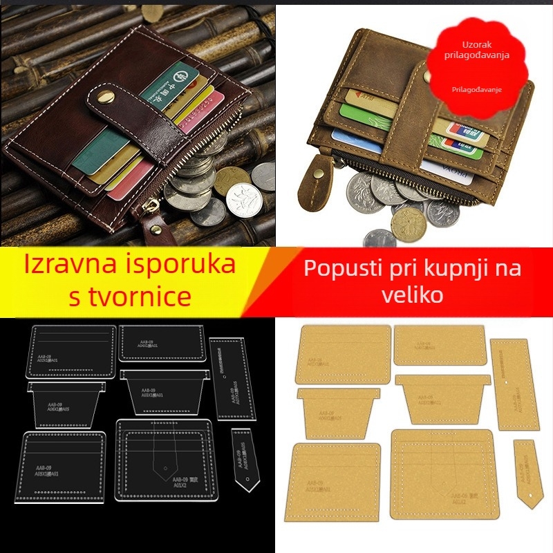 Prozirni akrilni šablon za ručno izrađene kožne dodatke — šablona za modele držača kartica, vizitki i mini novčanika