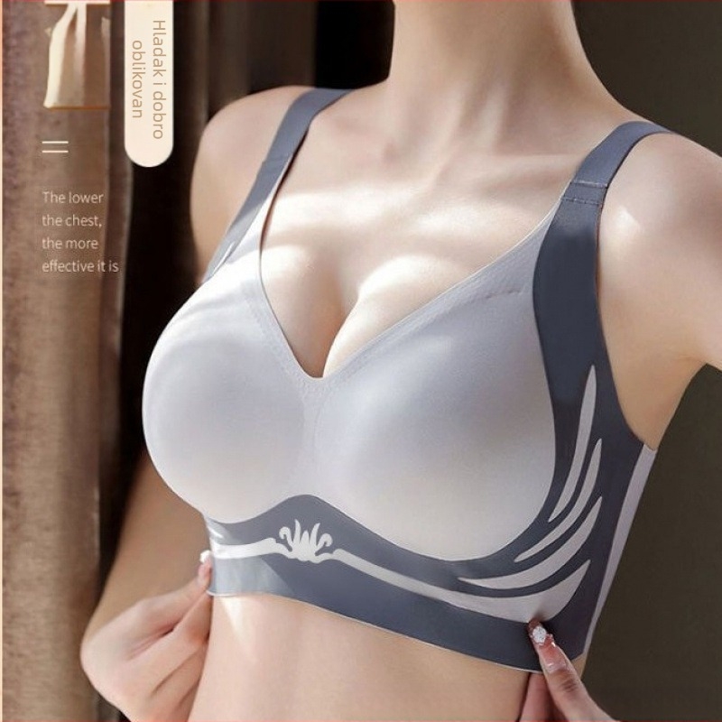 Bešavni Ice Silk grudnjak s push-upom, 3/4 košarice, fiksne dvostruke naramenice, stražnje kopčanje s tri reda, najlon tkanina