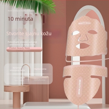 Maska za fotonasto pomlađivanje vrata i dekoltea sa sedmerobojnim LED osvjetljenjem (USB napajanje; načini rada 3. i 4.; smanjuje bore i posvjetljuje kožu)