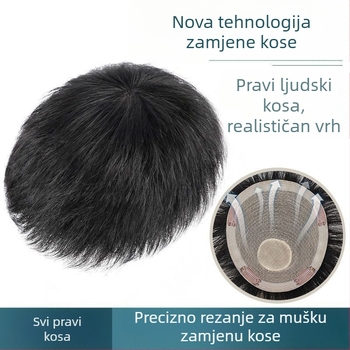 Muška perika od pravih vlasi s mehaničkim sustavom, kratka duljina, može se bojati i permati, prekriva ćelavost