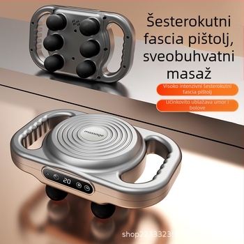 Šestokapni fascia masažer za duboki mišićni masažni tretman, ručni masažer s brushless motorom, ugrađena baterija 2000–4000 mAh, LCD zaslon s više brzina, šum ispod 36 dB