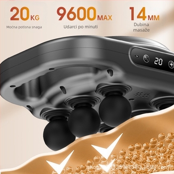 Šestokapni fascia masažer za duboki mišićni masažni tretman, ručni masažer s brushless motorom, ugrađena baterija 2000–4000 mAh, LCD zaslon s više brzina, šum ispod 36 dB