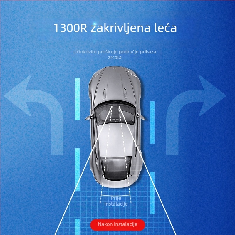 Dodatno unutarnje auto ogledalo s širokokutnom zakrivljenom lećom – snap-on montaža, universalna kompatibilnost, jednostavan stil