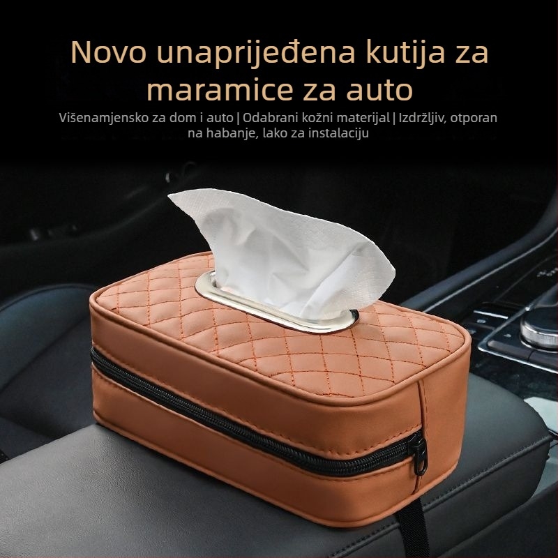 Youbeimei kožna kutija za maramice u autu s remenom za pričvršćivanje, universalni unutarnji dodatak