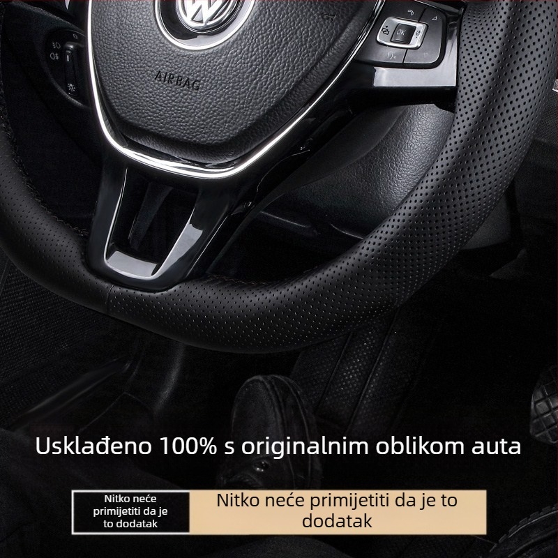Kožna navlaka za volan, ručno šivana, sportski stil, univerzalna kompatibilnost