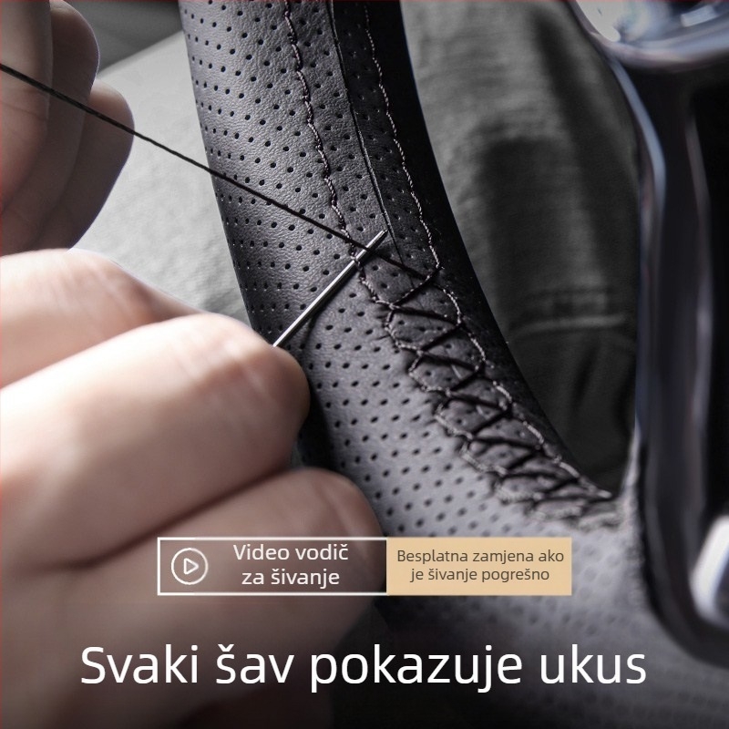Kožna navlaka za volan, ručno šivana, sportski stil, univerzalna kompatibilnost