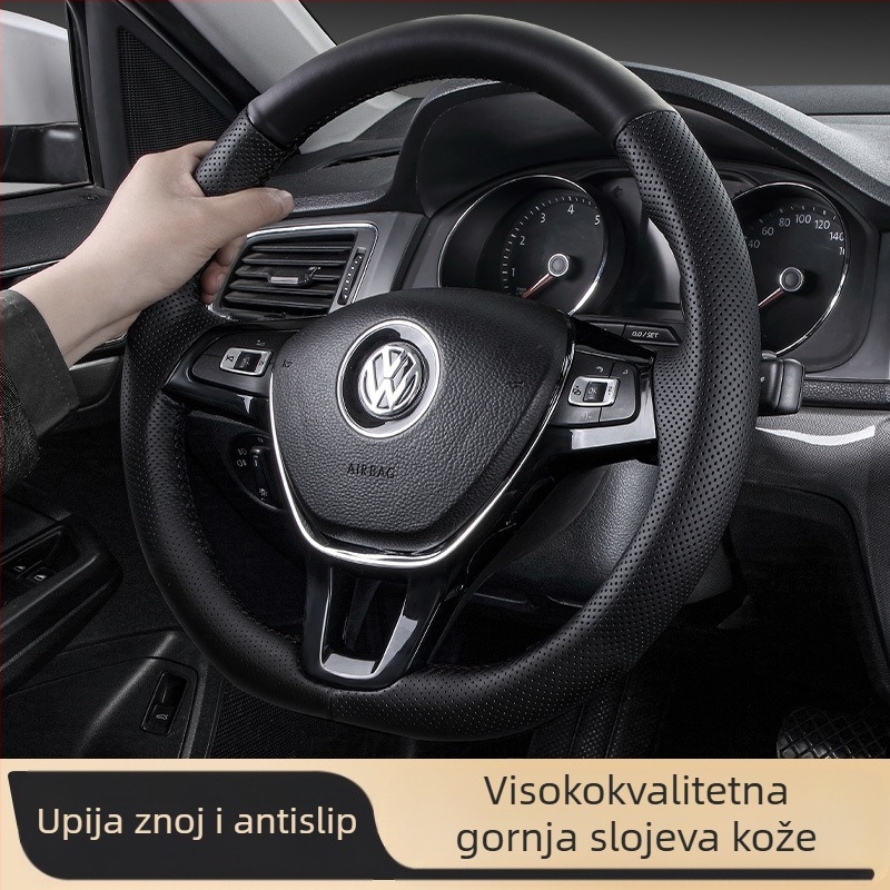 Kožna navlaka za volan, ručno šivana, sportski stil, univerzalna kompatibilnost