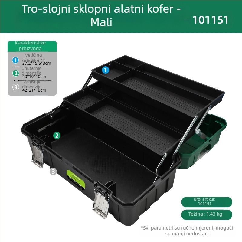 Plastična kutija za alat s trostrukim sklopnim dizajnom, velikog kapaciteta