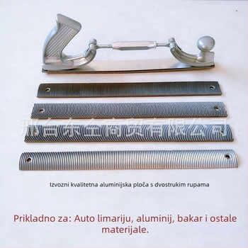 Automobilski fajl za lim s prilagodljivim stezalom, nosačem za planersku oštricu i plosnim polukružnim oblikom (više serija)