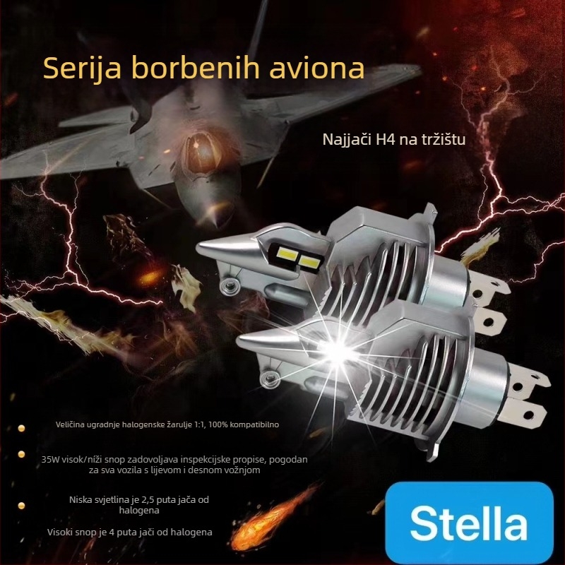 LED far motocikla s laserskom matricom, integrirano daljno i bliže svjetlo, žarulja s tri kandže, model H4 (Materijal: avionski aluminij; Napon: 12–24V; Svjetlosni tok: 12000Lm; Zaštita: 68)