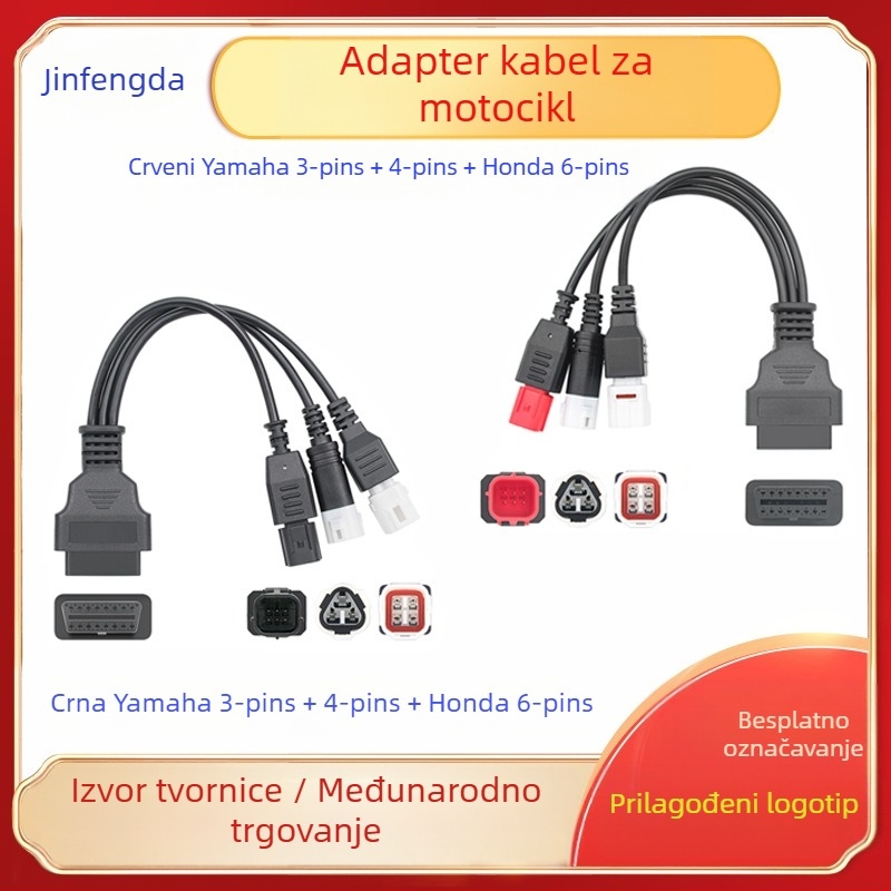 Kabel za dijagnostiku motocikla Yamaha 3-Pin/4-Pin i Honda 6-Pin (DC12V, radna temperatura 20–60 °C, Model A0284, Marka Jinfengda)