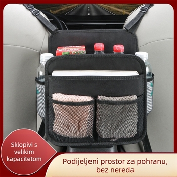 Organizator za prostor između sjedala automobila od Oxford platna, viseći stil, pričvršćivanje trakom, prilagodljiv volumen, otisak loga
