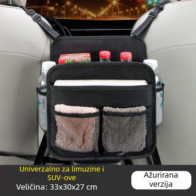 Organizator za prostor između sjedala automobila od Oxford platna, viseći stil, pričvršćivanje trakom, prilagodljiv volumen, otisak loga