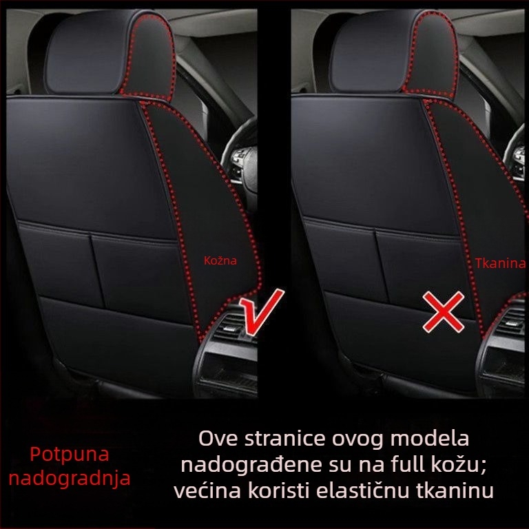 Universalni četverosezoni set navlaka za sjedala automobila od mikrovlaknastе kože, sportski stil s prošivenim rubovima, s tiskanim logotipom
