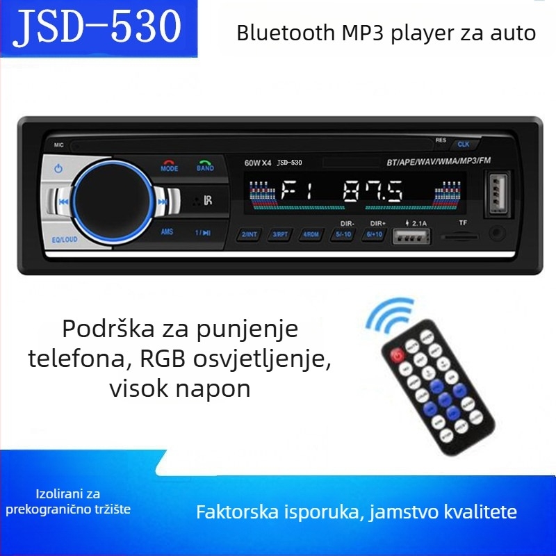 Auto MP3 player Bluetooth hands-free poziva, FM radio, dvostruko USB punjenje, model JSD-530, napajanje 12V