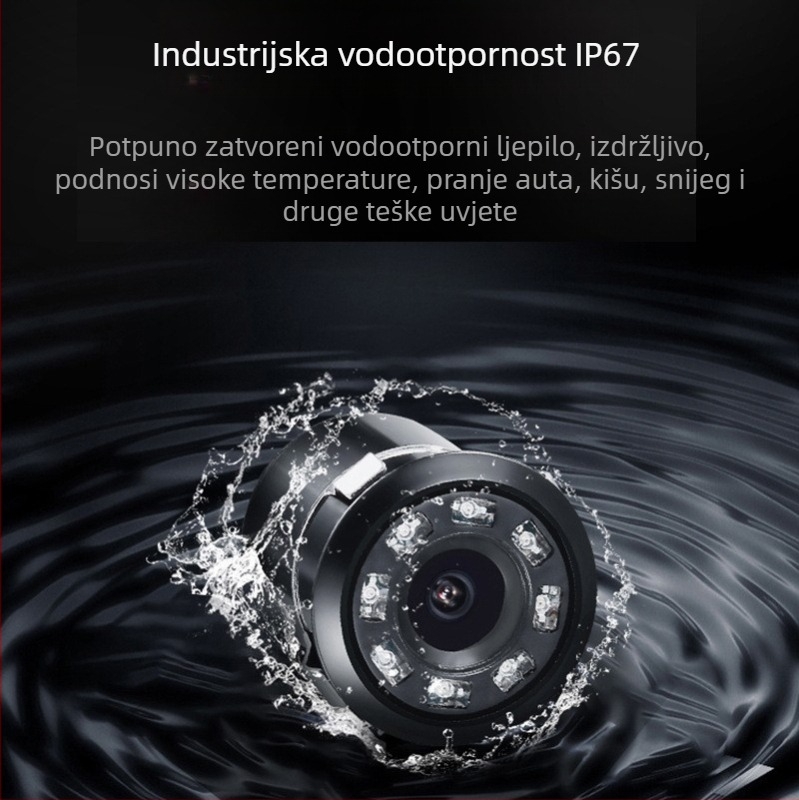 Kamera za stražnje ogledalo automobila s osvjetljenjem, model CH-1043, rezolucija 480x234, napajanje 12V, kut gledanja 170°