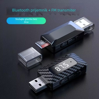 USB Bluetooth audio adapter i prijemnik za automobil, Bluetooth 5.0 FM transmitter, 87,5–108 MHz, domet 10 m, napajanje 5V