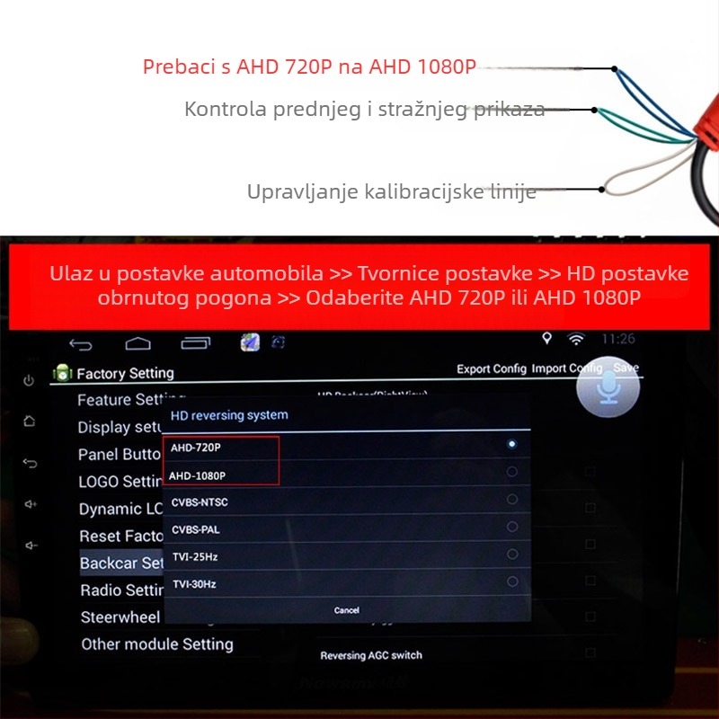 Zadnja kamera za vozilo s 2K fisheye širokim kutem, AHD, 1080x720, 12V, IP68