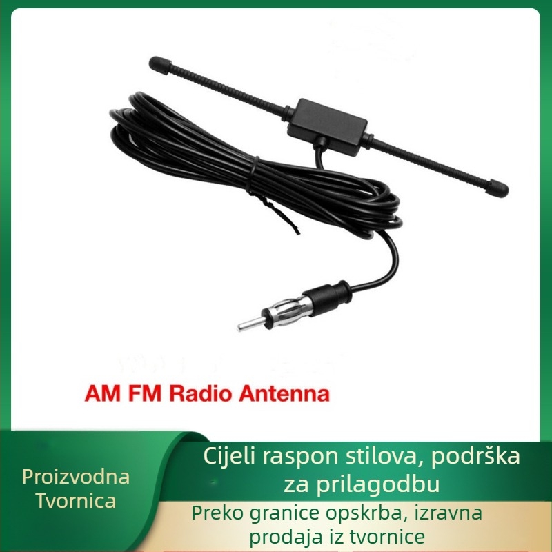 Automobilska AM/FM antena s rogovim/T-dizajnom za SUV – pojačanje 5 dB, raspon frekvencija 170-240 / 418-458 MHz, izlazna impedancija 50 Ω, radno napajanje 5 V