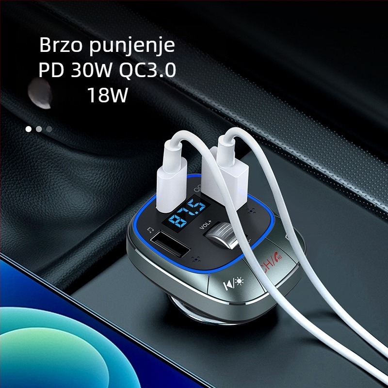 T76 Auto Bluetooth MP3 player s FM transmiterom, reprodukcija s USB flash diska, PD brzo punjenje, napajanje 12-24V, 1,3-inčni monochromatski zaslon