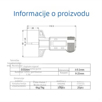 Wodilang Digitalni mjerač dubine za profil gume, 0-25 mm, digitalni zaslon
