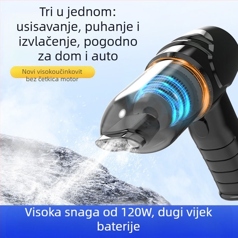 Ručni bežični usisavač za automobil i dom s brushless motorom; 7.4V/12V, 90W, 9000Pa, punjenje, kabel 350 cm