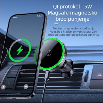 Automobilski magnetski držač s bežičnim punjenjem MagSafe za iPhone — 15W, magnetska montaža, za otvor za ventilaciju, univerzalna kompatibilnost