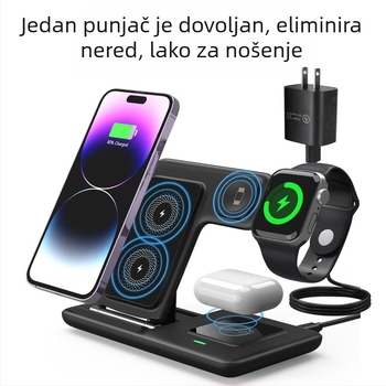 Bežični stolni držač za mobitel, sklopiv, tri u jedan, magnetsko punjenje, brzo punjenje 15W