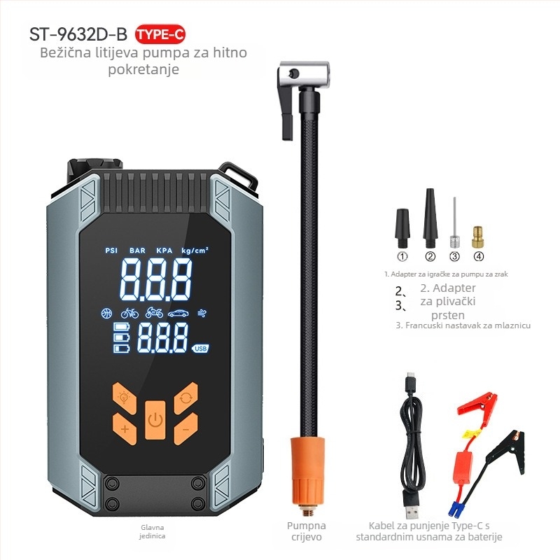 Automobilski pokretač s ugrađenom pumpom za zrak i USB punjenjem, 14.8 V, 8 A, 30 L/min, Type-C ulaz
