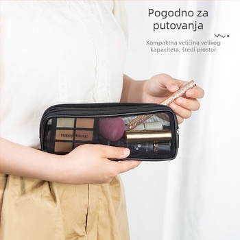 Prozirna mrežasta torbica za šminku s prozračnim finim mrežicama, pogodna za četkice za šminku i olovke za obrve, prijenosna kutija za pohranu.