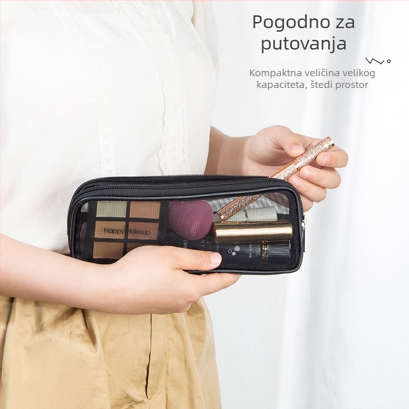 Prozirna mrežasta torbica za šminku s prozračnim finim mrežicama, pogodna za četkice za šminku i olovke za obrve, prijenosna kutija za pohranu.