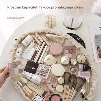 Torba za šminku Han Shi Lazy Makeup Bag, PU materijal, oblik ručne torbe, višenamjenska za putovanja, moderni stil jednostavnosti
