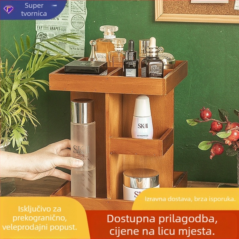 Okretni kozmetički organizator, drveni, više razina (Model MS-9148)