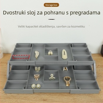 Kutija za nakit od ABS-a s izvlačnim ladicama, dvostrukim slojem i trostupanjskim pretincima na stolnoj površini