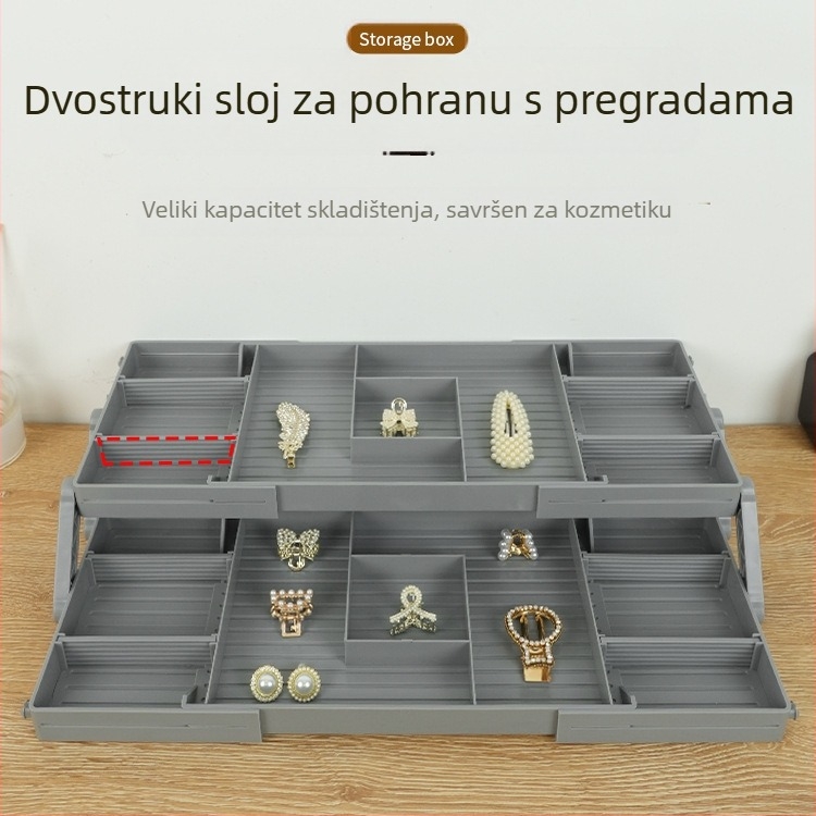 Kutija za nakit od ABS-a s izvlačnim ladicama, dvostrukim slojem i trostupanjskim pretincima na stolnoj površini