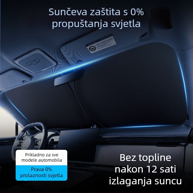 Automobilska sjenila za prednje staklo – titanij-srebrna + otporna tkanina, ugrađena instalacija, universalna prilagodba, prilagodba i tiskanje logotipa