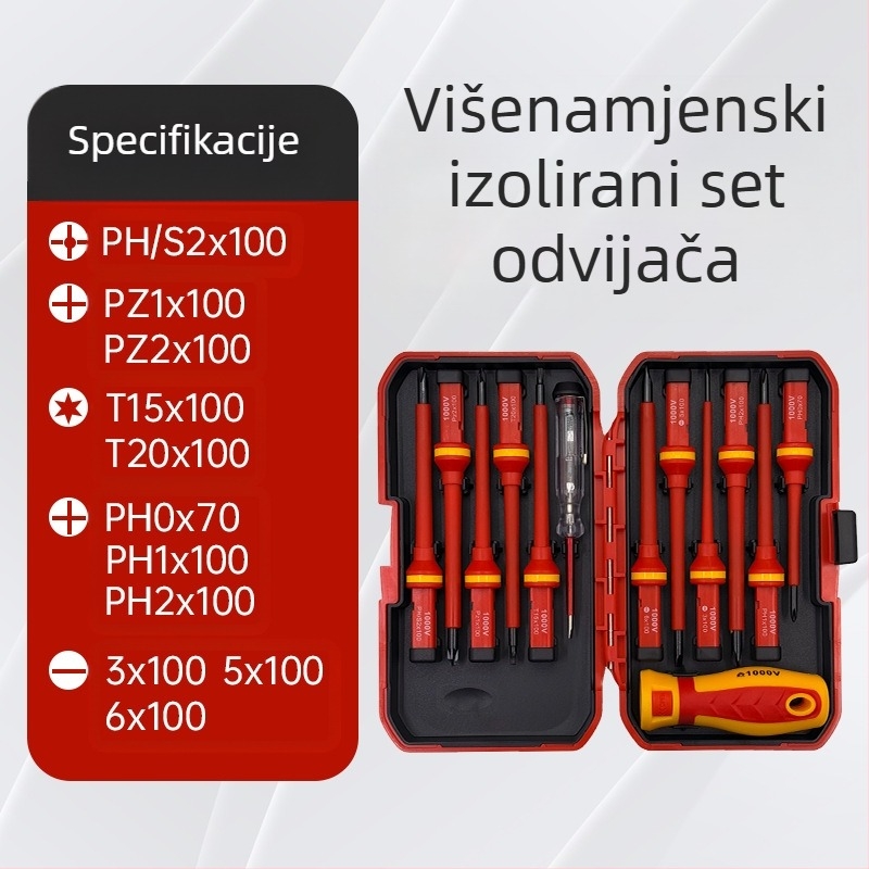 13-dijelni izolirani set odvijača: Phillips i ravni, magnetski, čelik Cr-V