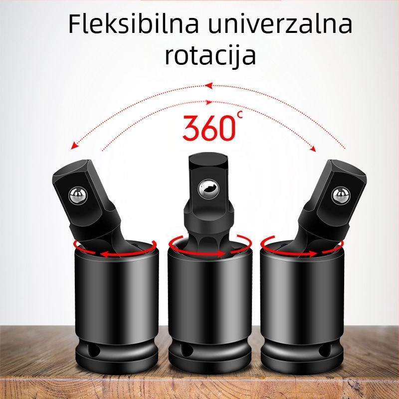 1-inčni pneumatski odvijač s univerzalnim zglobom, adapter za utičnice 1/2, okretna glava 360°